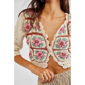 NWT $315 TACH NURIA CROCHET IVORY FLORAL HAND KNIT CARDIAN  SIZE SMALL